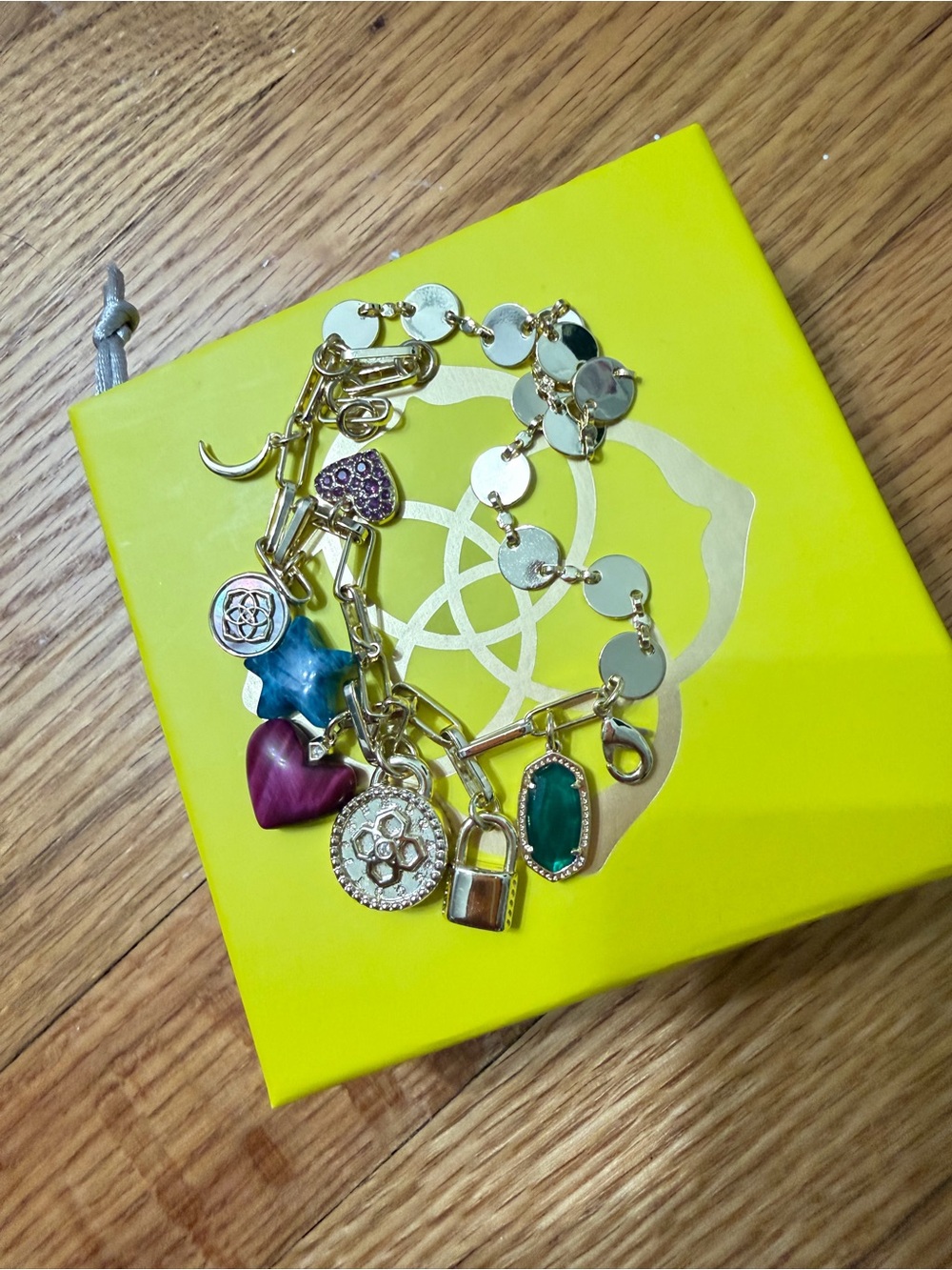 Kendra Scott Gold-Tone Multi-Charm Bracelet with Pink, Blue, Green Accents